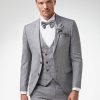 Grauer Bräutigamanzug mit Weste, Fliege und Ansteckblume – eleganter Hochzeitslook für stilbewusste Herren.