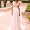 A-Linie Brautkleid mit kurzen Ärmeln, Chiffonrock und transparenter Korsage – Vorderansicht
