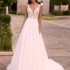 Prinzessin Brautkleid mit schmalen Trägern, durchsichtiger Korsage und fließendem Tüllrock – Vorderansicht