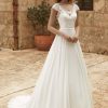 A-Linie Brautkleid mit floraler Spitze und transparentem Rückenteil
