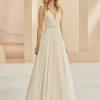 Brautkleid Boho & Vintage mit breiten Trägern und Chiffonrock – Vorderansicht