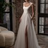 Standesamt-Brautkleid in A-Linie mit Satin-Korsage, Tüllrock und elegantem Beinschlitz