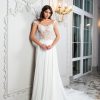A-Linie Brautkleid mit Spitzenoberteil in Tattoooptik, Chiffonrock und Schleppe in Ivory – Vorderansicht
